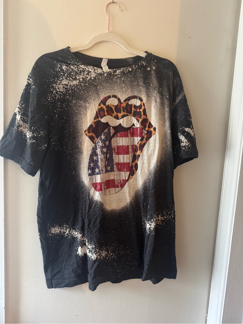 Kids Black Graphic T-Shirt with American Flag Tongue